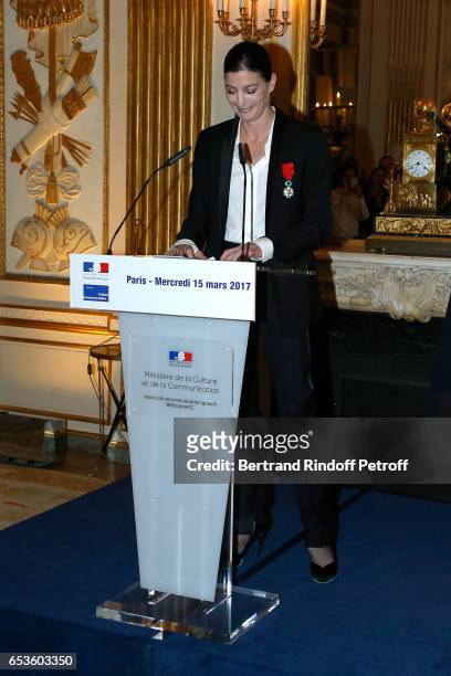 Marie-Agnes Gillot is decorated "Chevalier de lordre national de la Legion d'Honneur" at Ministere de la Culture In Paris on March 15, 2017 in Paris,...