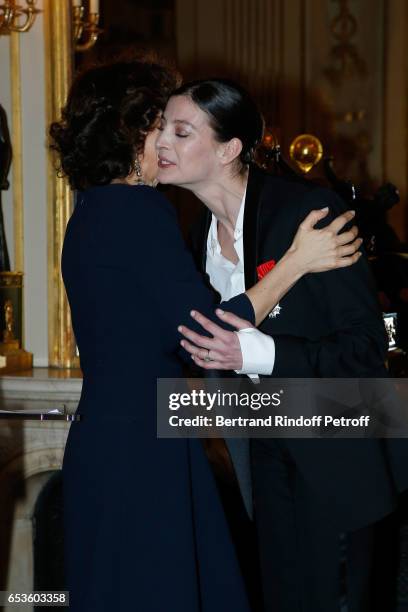 French Minister of Culture and Communication, Audrey Azoulay decorates Marie-Agnes Gillot to the rank of "Chevalier de lordre national de la Legion...