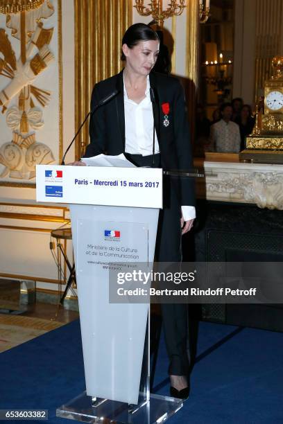 Marie-Agnes Gillot is decorated "Chevalier de lordre national de la Legion d'Honneur" at Ministere de la Culture In Paris on March 15, 2017 in Paris,...