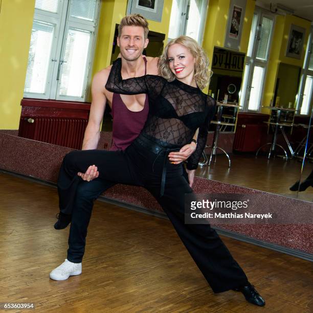 Isabel Edvardsson and Maxi Arland pose at a photo call for the tenth season of the television competition 'Let's Dance' on March 15, 2017 in Berlin,...