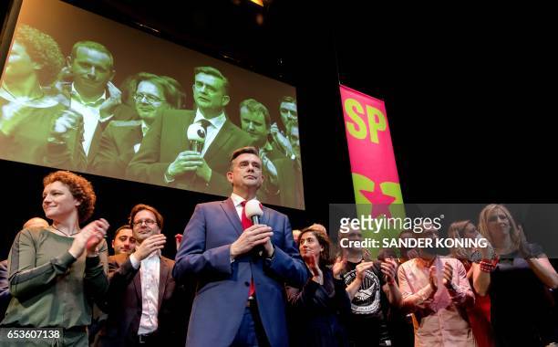Leader of the socialist party Emile Roemer reacts during an election night in The Hague, on March 15, 2017. The Liberal party of Dutch Prime Minister...