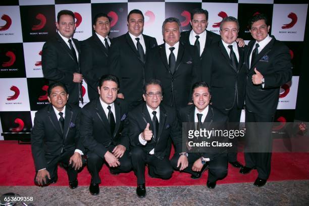 Members of La Sonora Santanera pose during the Up Front Red Carpet at Antara Mall on March 14, 2017 in Mexico City, Mexico.