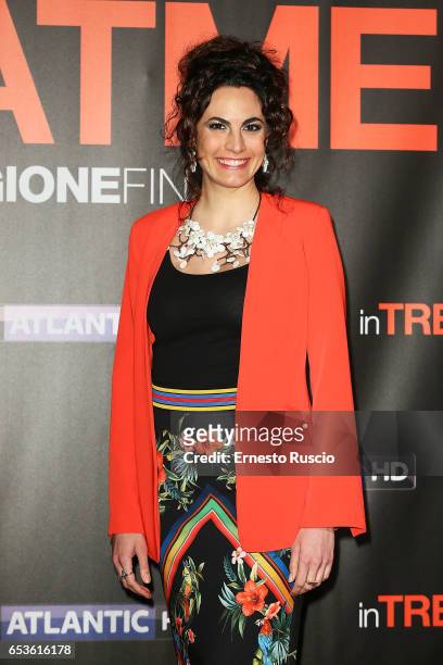 Enrica Guidi walks a red carpet for 'In Treatment' at Officine Farneto on March 15, 2017 in Rome, Italy.