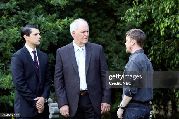 The Other Man" Episode 103 -- Pictured: Nicholas D'Agosto as Josh, John Lithgow as Larry, Steven Boyer as Dwayne --
