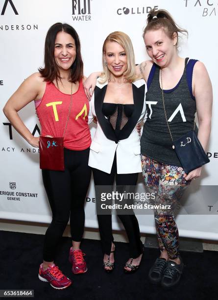 Director Jenni Konner, celebrity trainer Tracy Anderson and actress Lena Dunham attend the celebration of the Tracy Anderson 59th Street studio on...