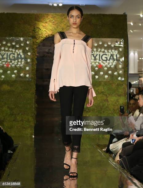Model walks the runway wearing YYigal Capsule Collection at Macy's Herald Square on March 15, 2017 in New York City.