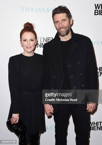Actress Julianne Moore and Bart Freundlich attend the 2017 Whitney Biennial presented by Tiffany & Co. At The Whitney Museum of American Art on March...