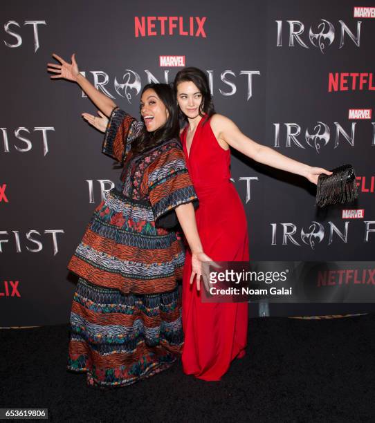 Actors Rosario Dawson and Jessica Henwick attend Marvel's "Iron Fist" New York screening at AMC Empire 25 on March 15, 2017 in New York City.