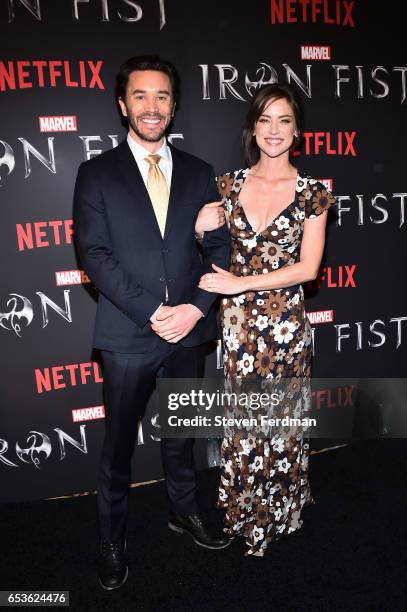 Tom Pelphrey and Jessica Stroup arrive at the New York screening of Marvel's "Iron Fist" at AMC Empire 25 on March 15, 2017 in New York City.