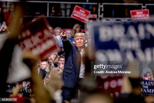 President Donald Trump speaks at a rally on March 15, 2017 in Nashville, Tennessee. During his speech Trump promised to repeal and replace Obamacare...