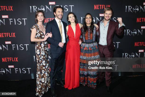 Jessica Stroup, Tom Pelphrey, Jessica Henwick, Rosario Dawson and Finn Jones attend Marvel's "Iron Fist" New York Screening at AMC Empire 25 Times...