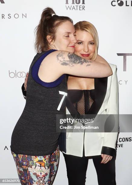 Actress Lena Dunham and Tracy Anderson attend the Tracy Anderson Flagship Studio opening at Tracy Anderson Flagship Studio on March 15, 2017 in New...