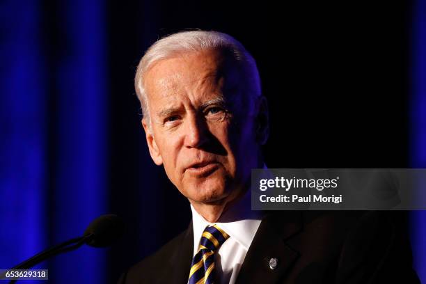 Former U.S. VP Joe Biden speaks after receiving the Gordon and Llura Gund Leadership Award for his commitment to accelerating cancer research through...