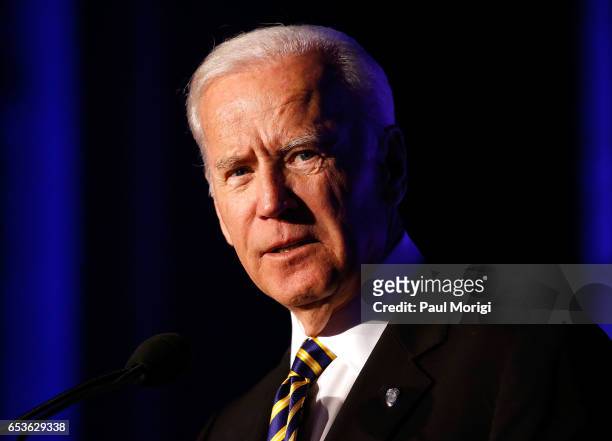 Former U.S. VP Joe Biden speaks after receiving the Gordon and Llura Gund Leadership Award for his commitment to accelerating cancer research through...