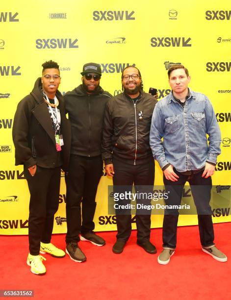 Musician Christian Scott aTunde Adjuah, Talib Kweli of Javotti Media, record producer Om'Mas Keith, and Jarret Myer of UPROXX attend 'The Jazz of the...