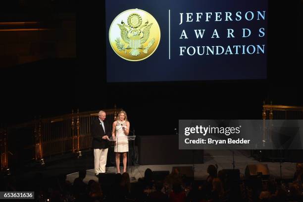 Executive Director of Jefferson Awards Foundation Hillary Schafer speaks onstage during the Jefferson Awards Foundation 2017 NYC National Ceremony at...