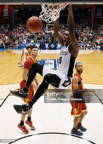 Rodney Bullock of the Providence Friars dunks the ball in the first half against the USC Trojans during the First Four game in the 2017 NCAA Men's...