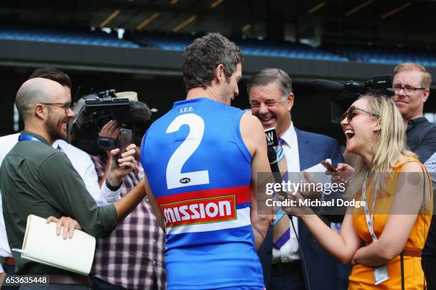 Robert Murphy of the Bulldogs speaks to media during AFL Captains Day at Melbourne Cricket Ground on March 16, 2017 in Melbourne, Australia.