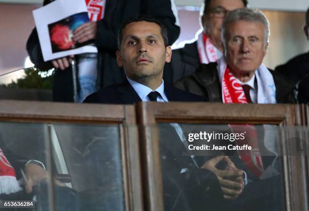 Chairman of Manchester City Khaldoon Al Mubarak looks on during the UEFA Champions League Round of 16 second leg match between AS Monaco and...