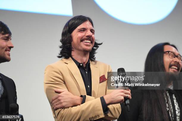 Seth Avett and Joe Kwon of The Avett Brothers speak onstage during the "May It Last: A Portrait Of The Avett Brothers"premiere 2017 SXSW Conference...