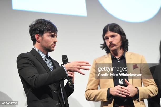 Scott Avett and Seth Avett of The Avett Brothers speak onstage during the "May It Last: A Portrait Of The Avett Brothers"premiere 2017 SXSW...