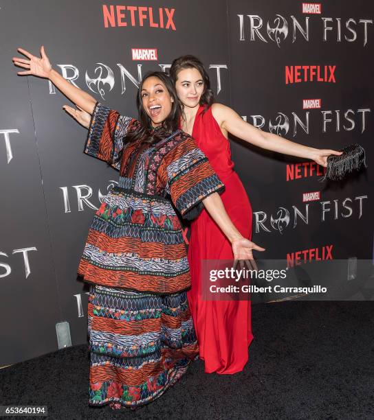 Actors Rosario Dawson and Jessica Henwick attend Marvel's "Iron Fist" New York Screening at AMC Empire 25 on March 15, 2017 in New York City.