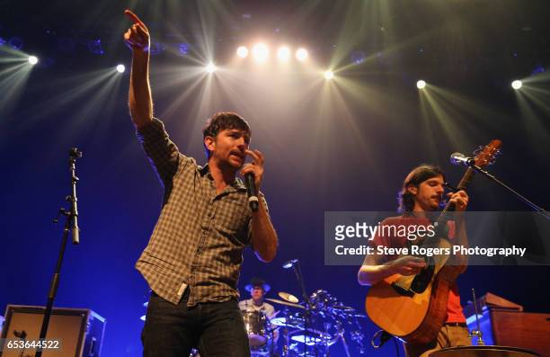 Musicians Scott Avett and Seth Avett of The Avett Brothers perform onstage at the Avett Brothers music showcase during 2017 SXSW Conference and...