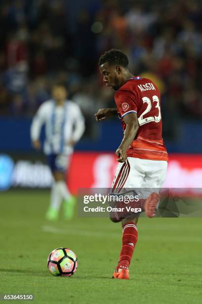 Kelly Acosta of FC Dallas kicks the ball during the semifinals first leg match between FC Dallas and Pachuca as part of the CONCACAF Champions League...