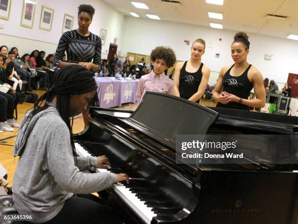 Jahsent Nelson, Brandon Niederauer, Samantha Berger and Katelyn Gaffney appear during the 11th Annual Garden of Dreams Talent Show rehearsal at Radio...