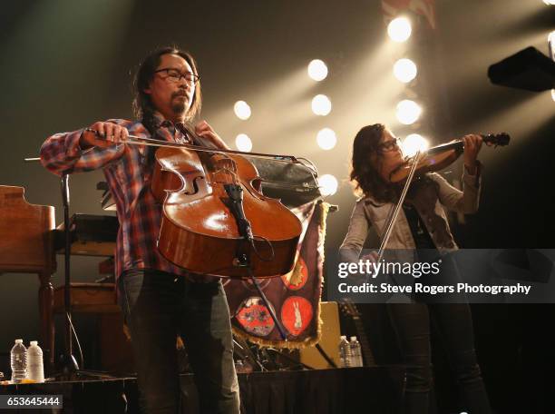 Joe Kwon and Tania Elizabeth of The Avett Brothers perform onstage at the Avett Brothers music showcase during 2017 SXSW Conference and Festivals at...