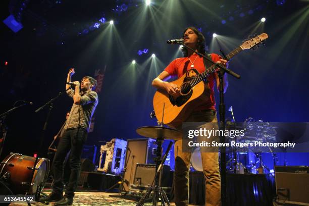 Musicians Scott Avett and Seth Avett of The Avett Brothers perform onstage at the Avett Brothers music showcase during 2017 SXSW Conference and...