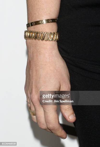 Chef Alex Guarnaschelli, jewelry detail, attends the Tracy Anderson Flagship Studio opening at Tracy Anderson Flagship Studio on March 15, 2017 in...