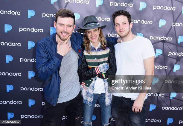 Musicians Ethan Thompson, Samantha Ronson and Pete Nappi of Ocean Park Standoff perform onstage during Pandora at SXSW 2017 on March 15, 2017 in...