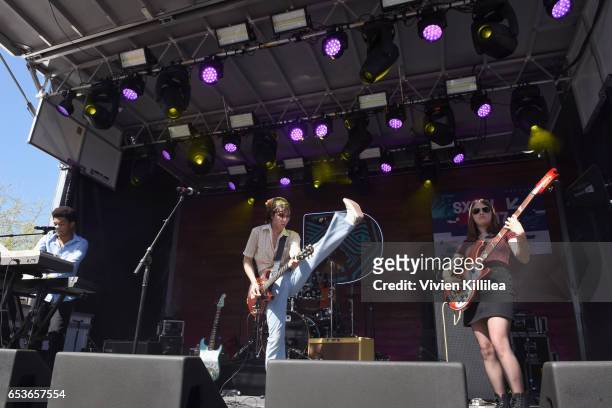 Musicians Brian DAddario, Michael DAddario, Megan Zeankowski and Danny Ayala of The Lemon Twigs perform onstage during Pandora at SXSW 2017 on...
