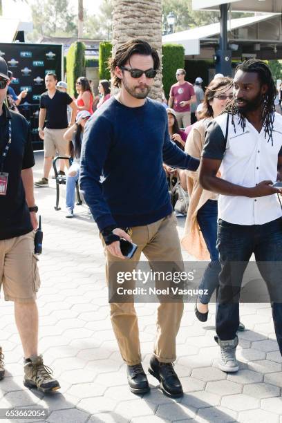 Milo Ventimiglia visits "Extra" at Universal Studios Hollywood on March 15, 2017 in Universal City, California.