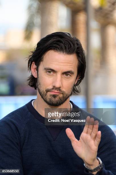 Milo Ventimiglia visits "Extra" at Universal Studios Hollywood on March 15, 2017 in Universal City, California.