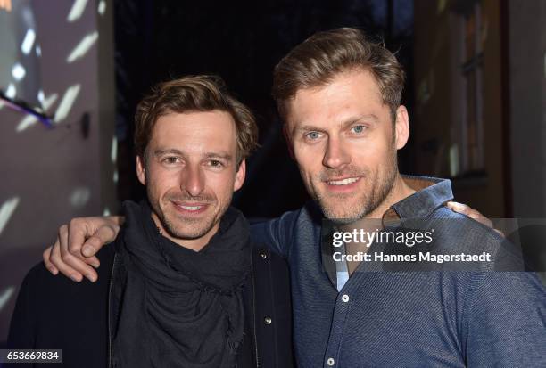 Actor Benedikt Blaskovic and Jens Atzorn during the NdF after work press cocktail at Parkcafe on March 15, 2017 in Munich, Germany.
