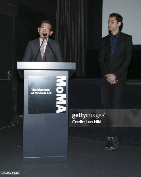 Director of Programming at FSLC, Dennis Lim and Chief Curator of Film at MOMA, Rajendra Roy address the audience during the New Directors/New Films...