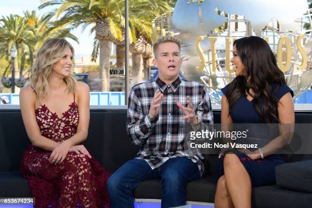 Charissa Thompson, Mark McGrath and Tracey Edmonds visit "Extra" at Universal Studios Hollywood on March 15, 2017 in Universal City, California.
