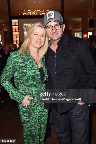 German actor Hans Sigl and his wife Susanne Sigl during the NdF after work press cocktail at Parkcafe on March 15, 2017 in Munich, Germany.
