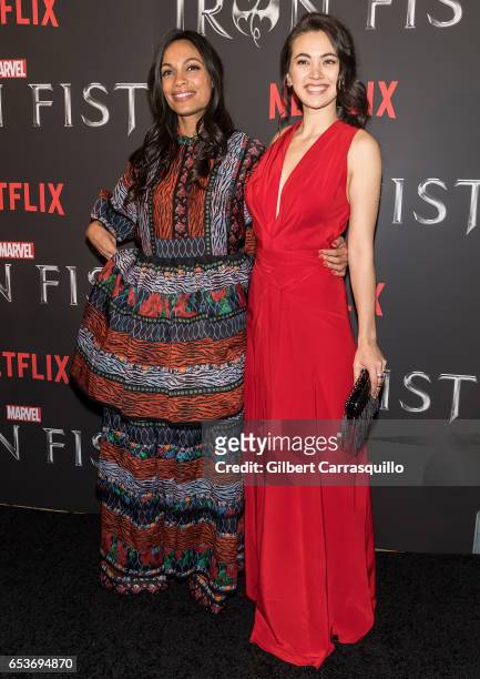Actors Rosario Dawson and Jessica Henwick attend Marvel's 'Iron Fist' New York Screening at AMC Empire 25 on March 15, 2017 in New York City.