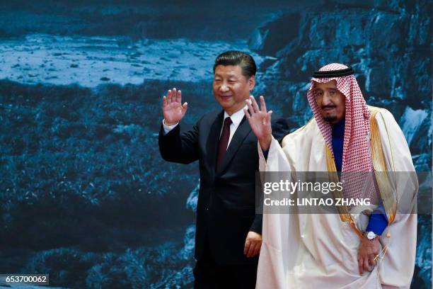 China's President Xi Jinping and Saudi King Salman bin Abdulaziz attend the "Road to the Arab Republic" - the closing ceremony for artifacts...