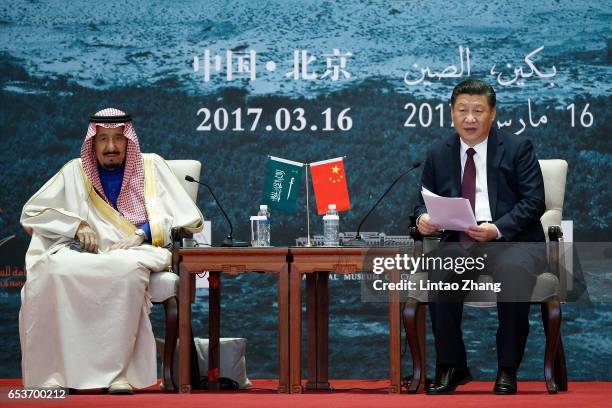 Chinese President Xi Jinping with Saudi Arabia's King Salman bin Abdulaziz Al Saud attend the Road to the Arab Republic - the closing ceremony of the...