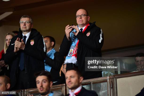 Prince Albert of Monaco and Monaco chairman Dmitriy Rybolovlev during the Uefa Champions League match between As Monaco and Manchester City, round of...