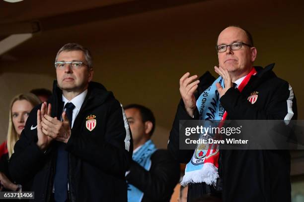 Prince Albert of Monaco and Monaco chairman Dmitriy Rybolovlev during the Uefa Champions League match between As Monaco and Manchester City, round of...