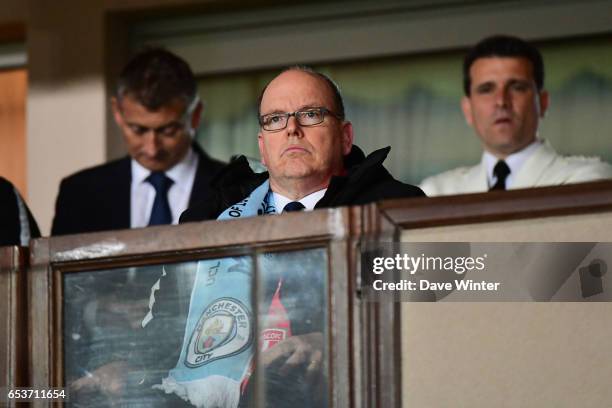 Prince Albert of Monaco during the Uefa Champions League match between As Monaco and Manchester City, round of 16 second leg at Stade Louis II on...