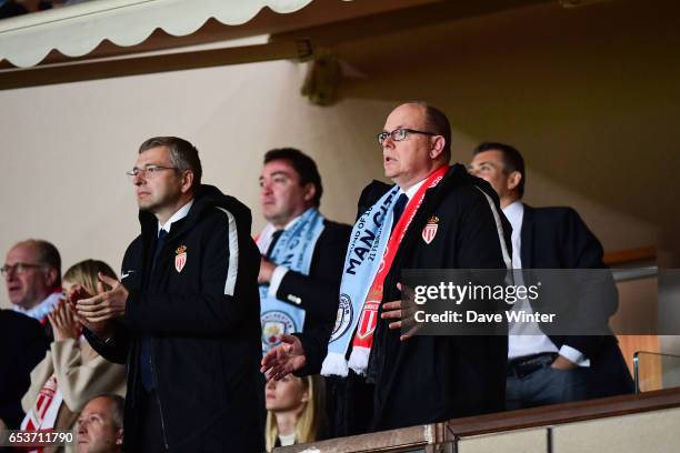 Prince Albert of Monaco and Monaco chairman Dmitriy Rybolovlev during the Uefa Champions League match between As Monaco and Manchester City, round of...