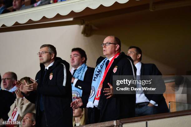 Prince Albert of Monaco and Monaco chairman Dmitriy Rybolovlev during the Uefa Champions League match between As Monaco and Manchester City, round of...