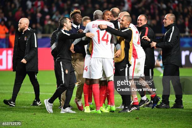 Monaco celebrate winning the Uefa Champions League match between As Monaco and Manchester City, round of 16 second leg at Stade Louis II on March 15,...