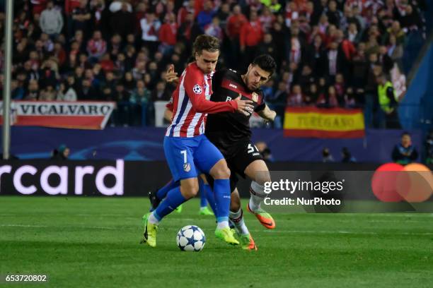 Antoine Griezmann of Atletico de Madrid in action during the UEFA Champions League Round of 16 second leg match between Club Atletico de Madrid and...